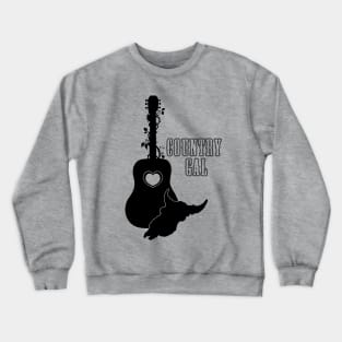 Country Western Girl Guitar Heart Steer Skull and Roses Crewneck Sweatshirt